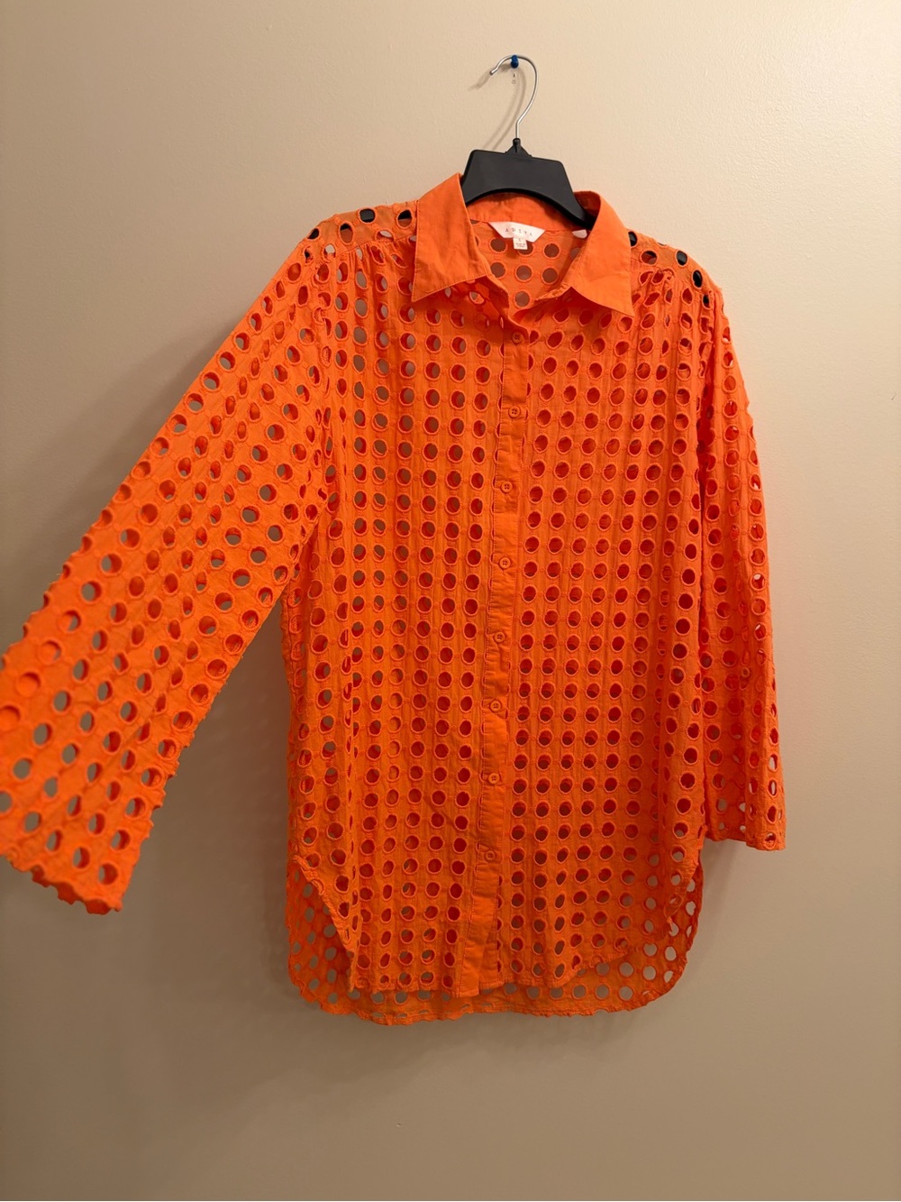 Adiva | Orange Eyelet Button-Down Shirt